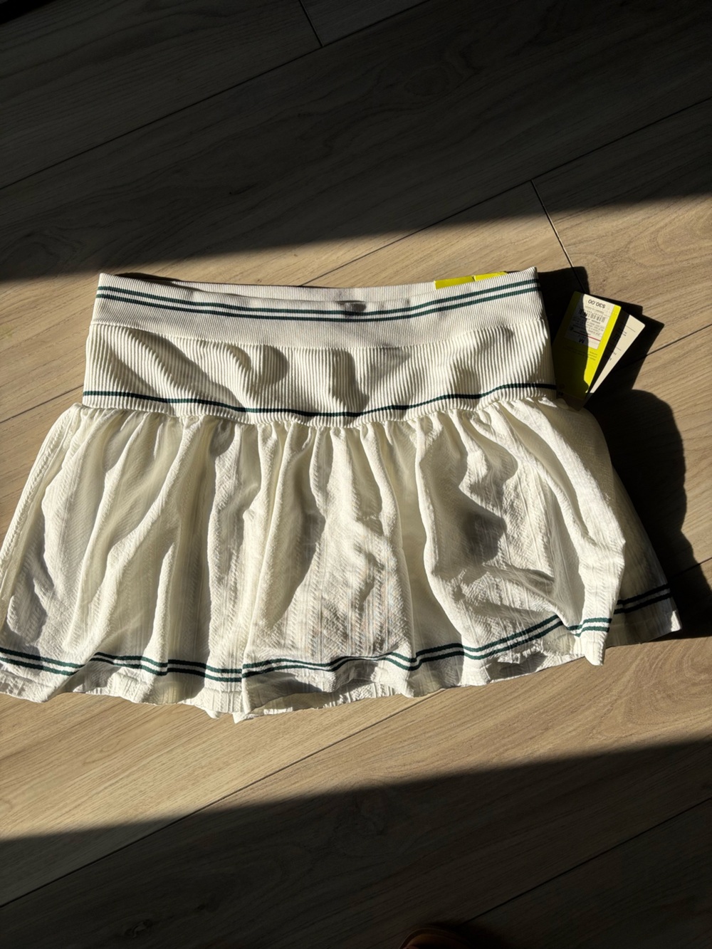 all in motion White Skater Mini Skirt with Dark Green Stripes